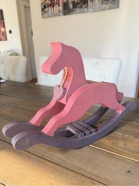 Rustic Wooden Rocking Horse Farmhouse Decor Nursery Shelf Accent